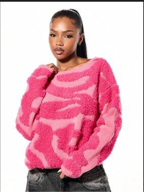 Women's Hot Pink Textured Crewneck Sweater